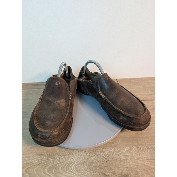 OluKai Moloa Men's Dark Brown Leather Slip-On Low Top Casual Comfort Loafers 9 - Picture 1 of 10